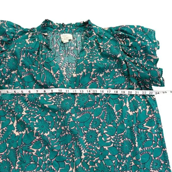Birds of Paradis by Trovata Clover Top Thicket Blue Teal Cotton Womens Size M - Picture 8 of 9